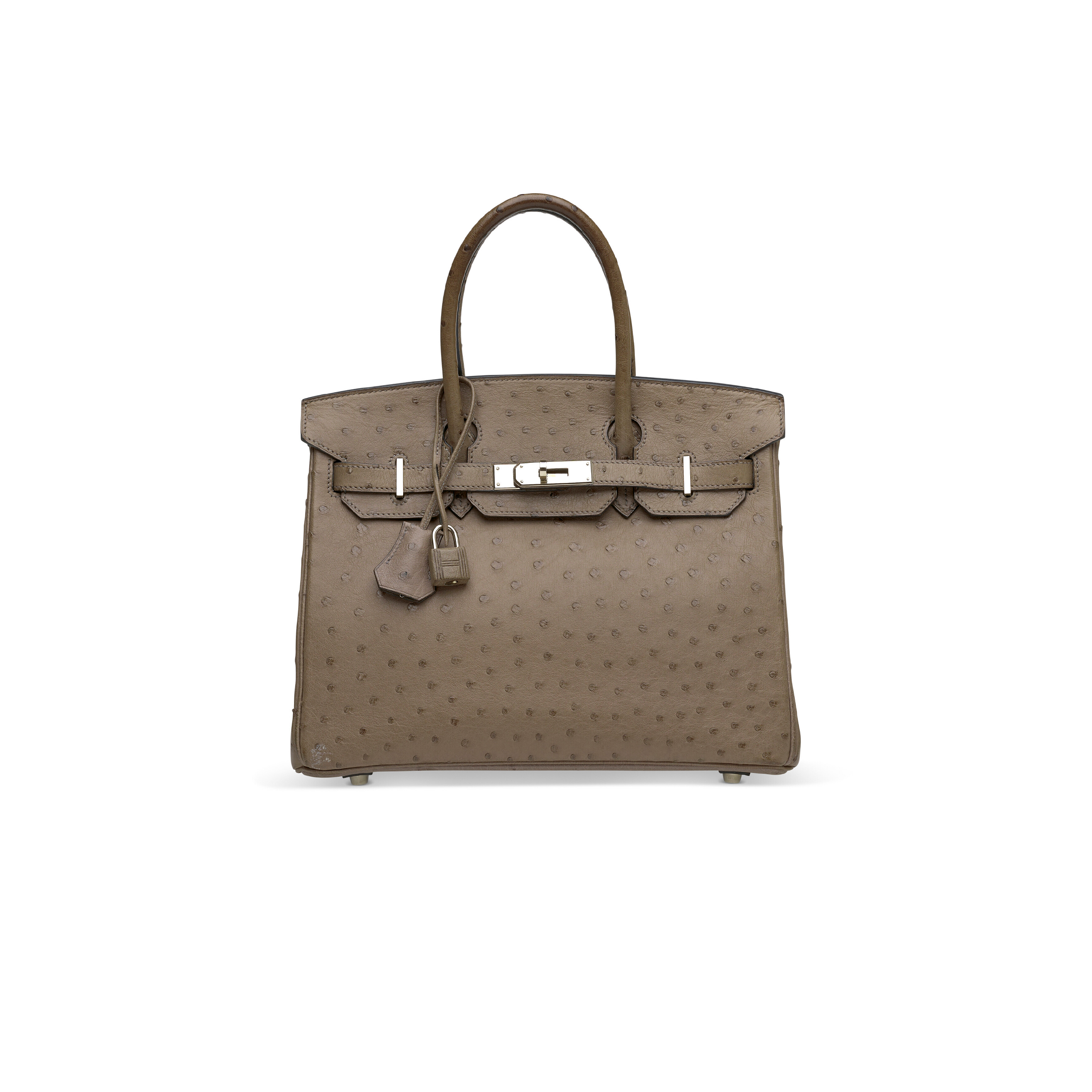 H**mes master birkin 30 ostrich leather medium brown silver buckle h041933ck70 (30*22*16cm)